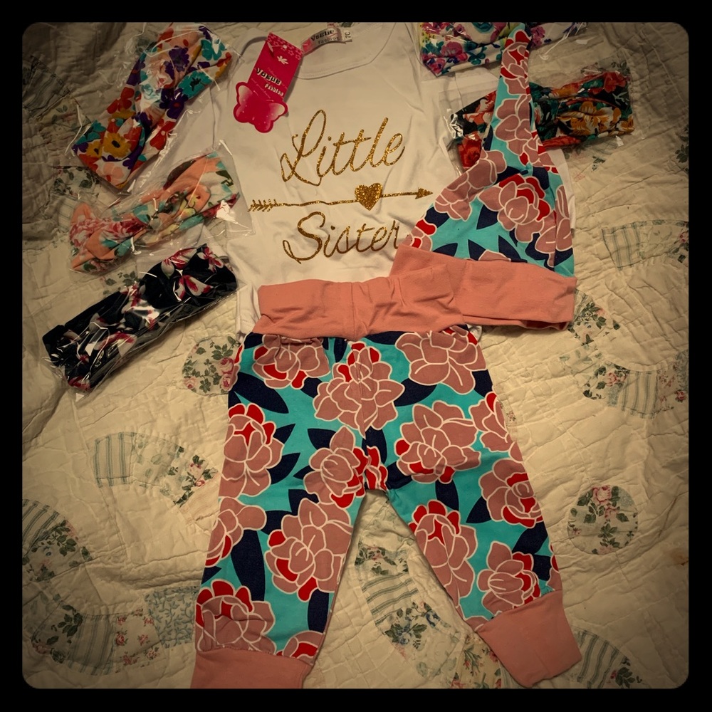 3 piece baby outfit 💗😍 with headbands 🥰